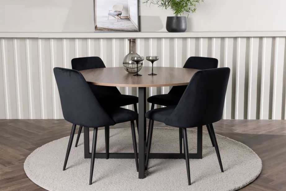 Ümmargune söögilauakomplekt Durango pähkel-MDF lauaga ja mustad Night toolid, GR23923 – 4