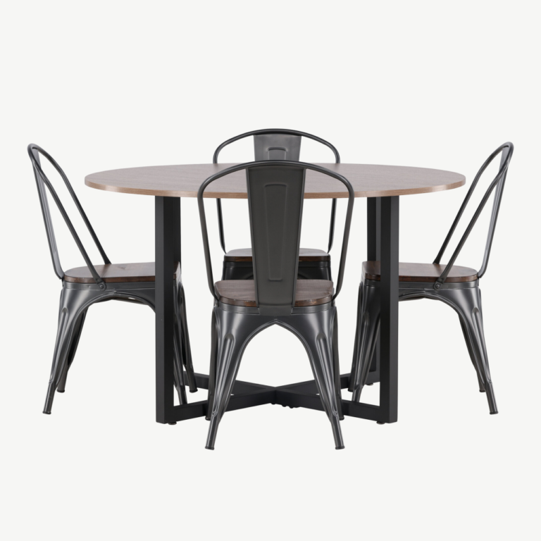 Ümmargune söögilauakomplekt Durango (pähkel, must teras, 120 cm) - GR23163