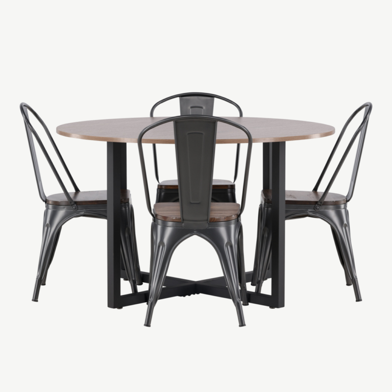 Ümmargune söögilauakomplekt Durango (pähkel, must teras, 120 cm) - GR23163