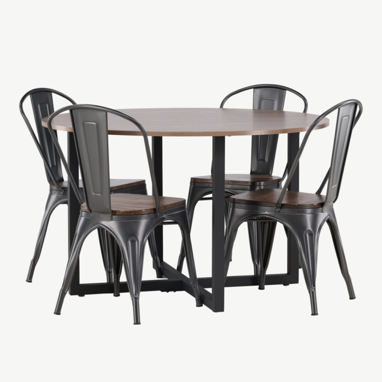 Ümmargune söögilauakomplekt Durango (pähkel, must teras, 120 cm) - GR23163