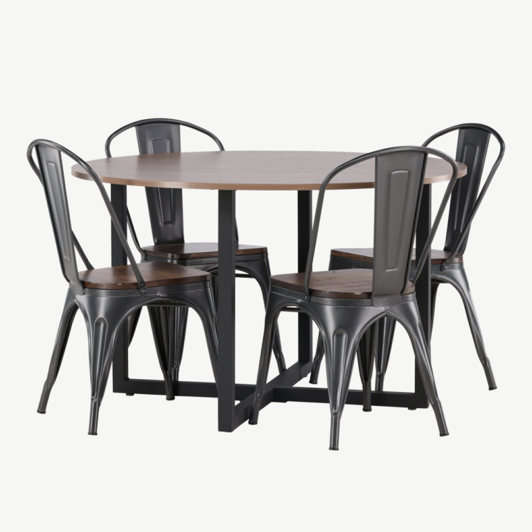 Ümmargune söögilauakomplekt Durango (pähkel, must teras, 120 cm) - GR23163