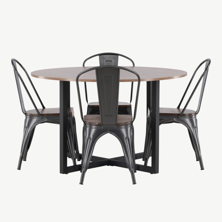 Ümmargune söögilauakomplekt Durango (pähkel, must teras, 120 cm) - GR23163