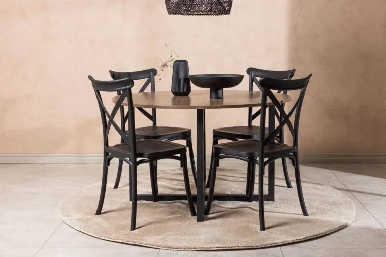 Ümmargune söögilauakomplekt Durango (pähkel, must teras, 120 cm) - GR23155