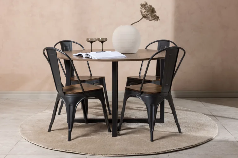 Ümmargune söögilauakomplekt Durango (pähkel, must teras, 120 cm) - GR23163
