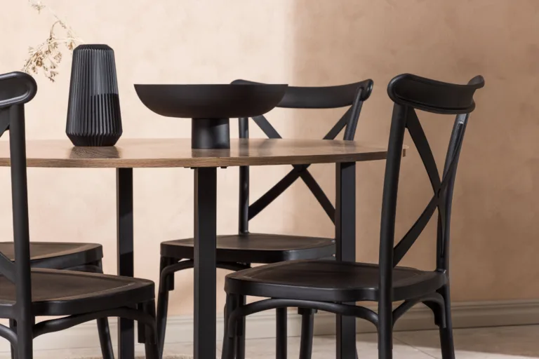 Ümmargune söögilauakomplekt Durango (pähkel, must teras, 120 cm) - GR23155