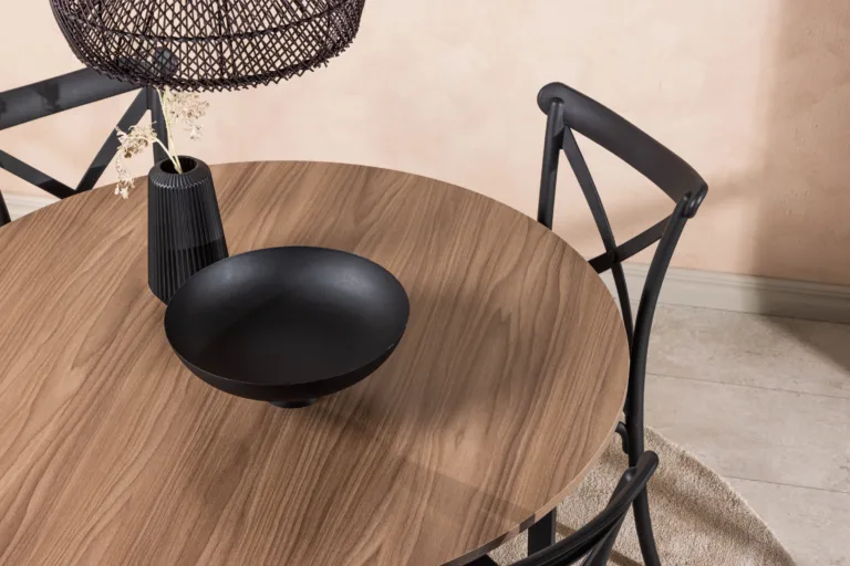 Ümmargune söögilauakomplekt Durango (pähkel, must teras, 120 cm) - GR23155