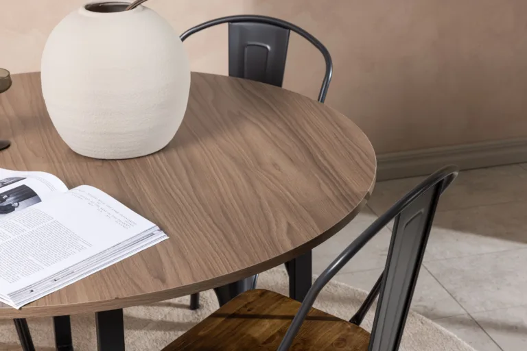 Ümmargune söögilauakomplekt Durango (pähkel, must teras, 120 cm) - GR23163