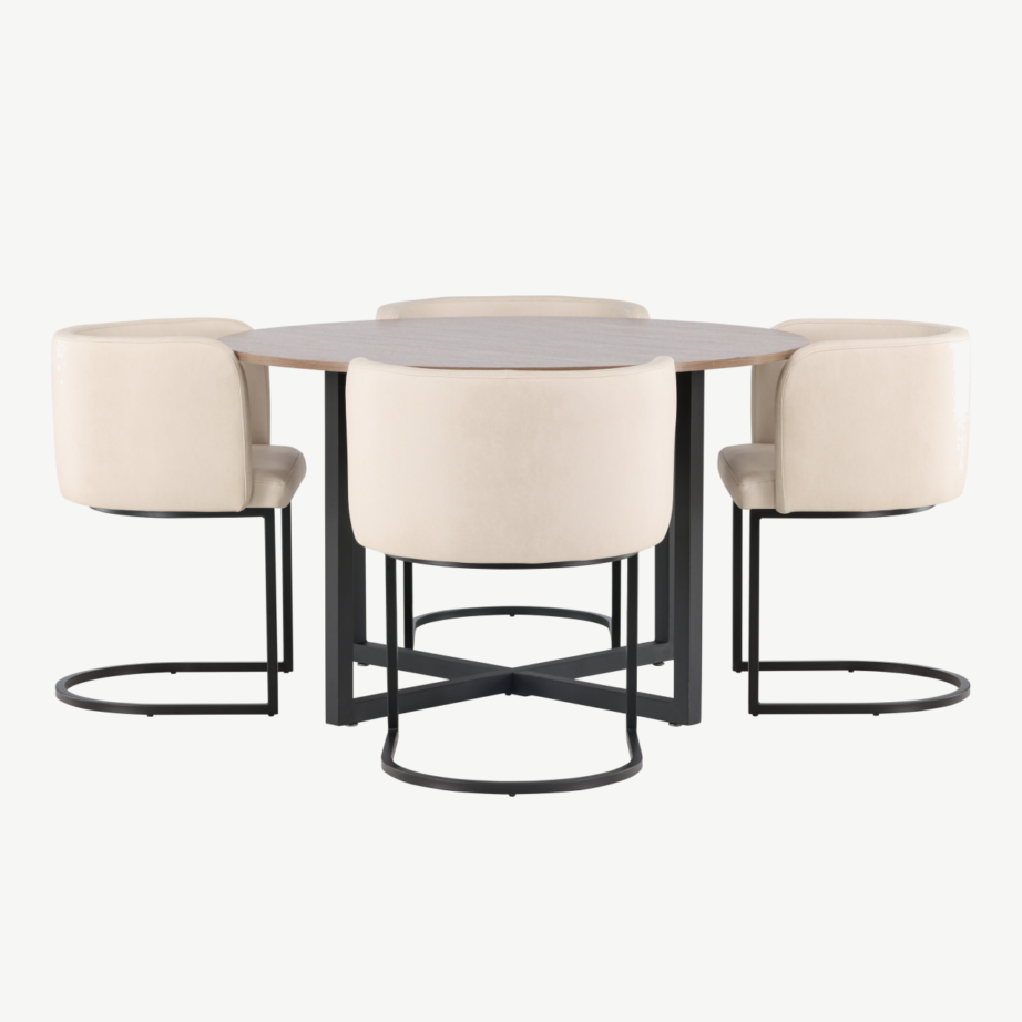 Ümmargune söögilauakomplekt Durango (pähklikujuline MDF, mustad metalljalad, beež polsterdatud tool), GR23162 – 7