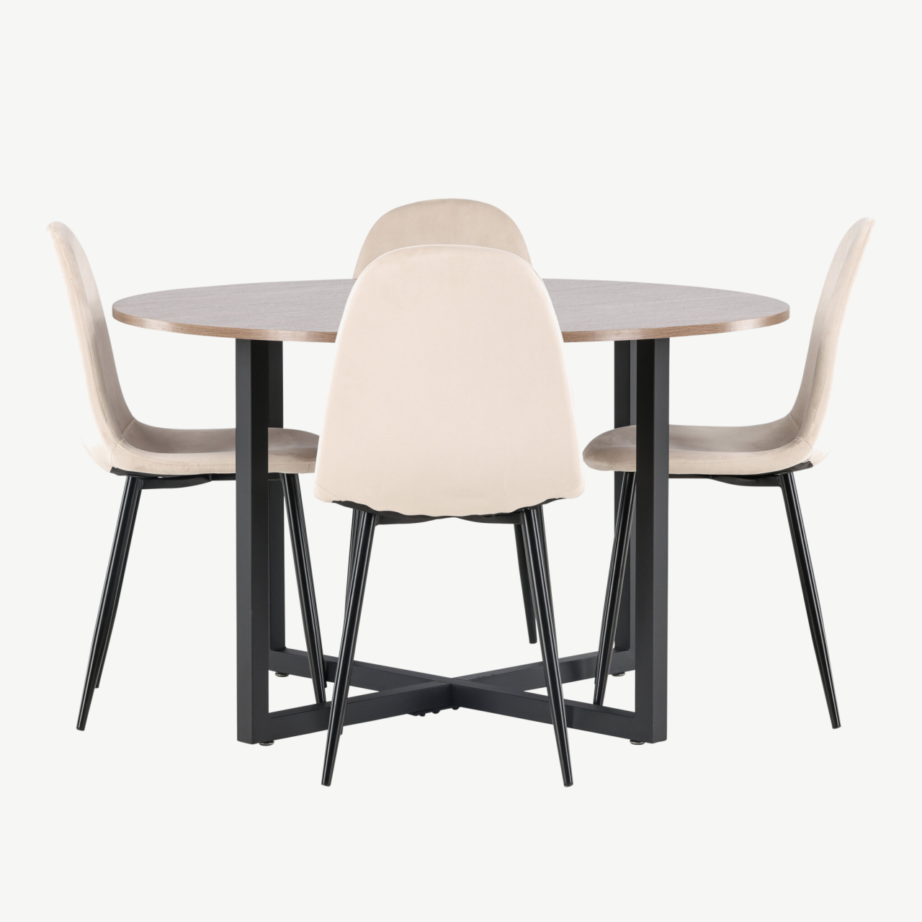 Ümmargune söögilauakomplekt Durango (pähklivärvi MDF, must metall, beež veluurist toolid, ø120cm), GR22950 – 5