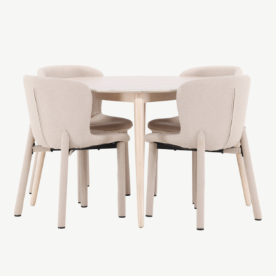 Ümmargune söögilauakomplekt Flora (ø120 cm) ja 4 beeži buklee tooli Astoria - GR24723