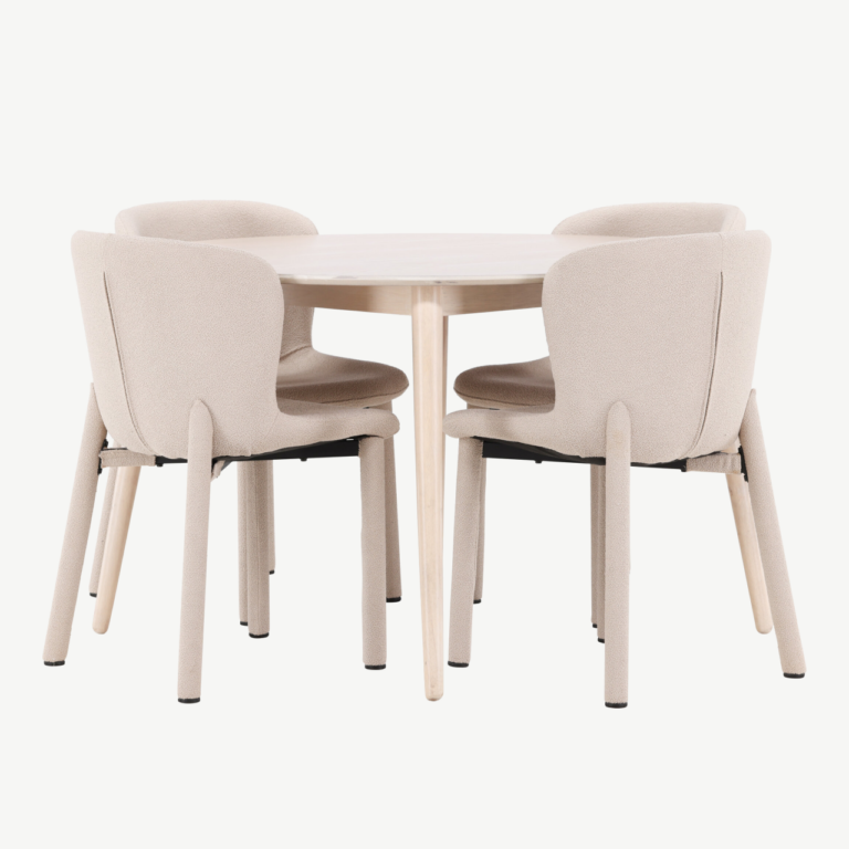 Ümmargune söögilauakomplekt Flora (ø120 cm) ja 4 beeži buklee tooli Astoria - GR24723