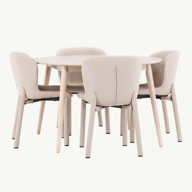 Ümmargune söögilauakomplekt Flora (ø120 cm) ja 4 beeži buklee tooli Astoria - GR24723