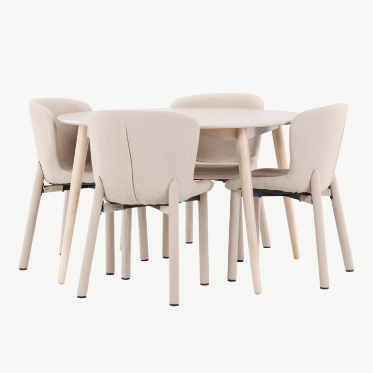 Ümmargune söögilauakomplekt Flora (ø120 cm) ja 4 beeži buklee tooli Astoria - GR24723