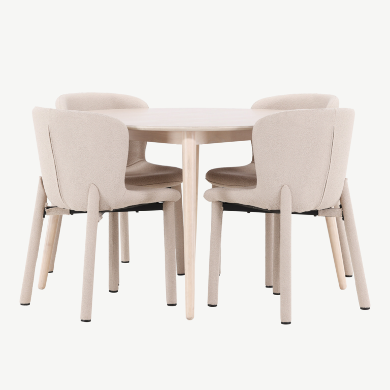 Ümmargune söögilauakomplekt Flora (ø120 cm) ja 4 beeži buklee tooli Astoria - GR24723