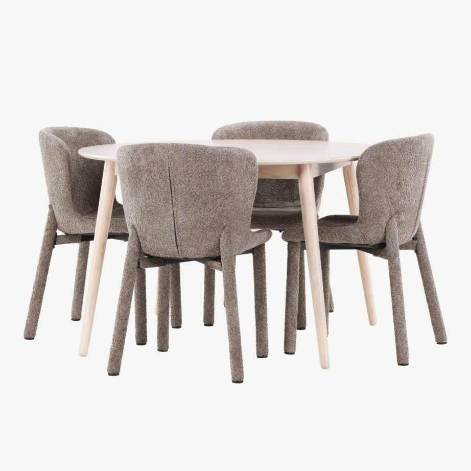 Ümmargune söögilauakomplekt Flora: hele laud ja 4 pruuni buklee tooli Astoria, GR24722 – 3