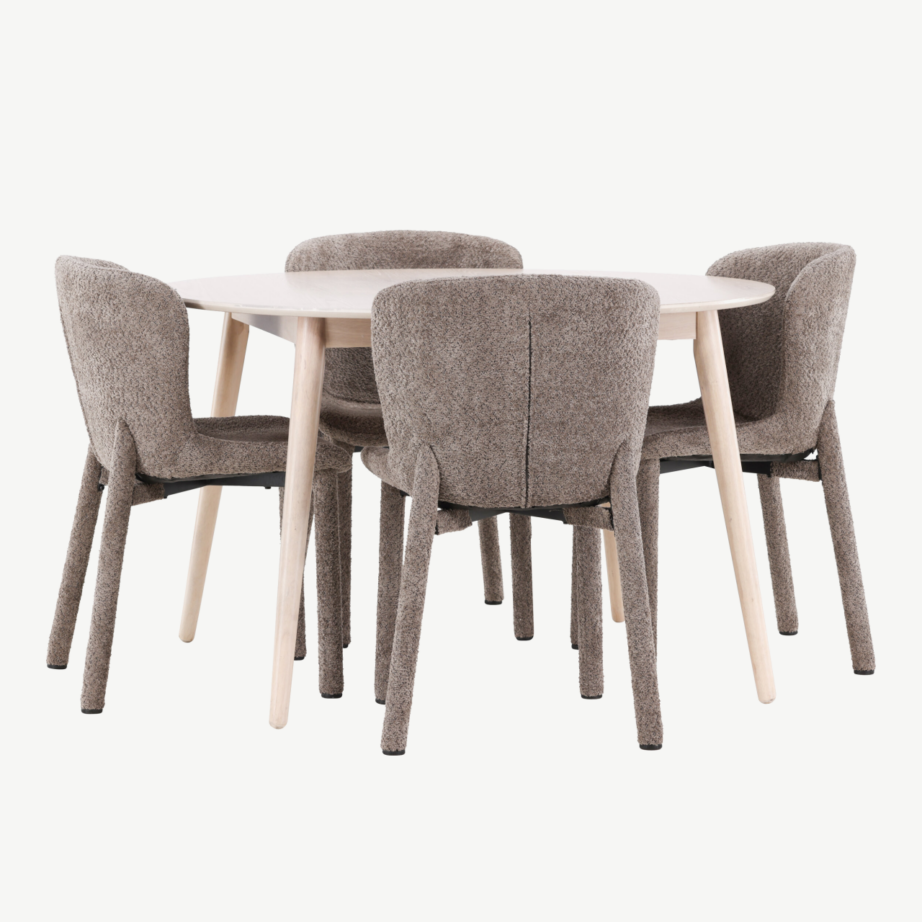 Ümmargune söögilauakomplekt Flora: hele laud ja 4 pruuni buklee tooli Astoria, GR24722 – 5