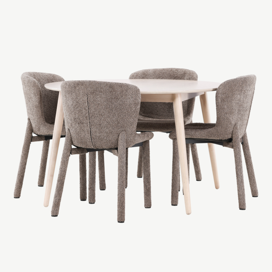 Ümmargune söögilauakomplekt Flora: hele laud ja 4 pruuni buklee tooli Astoria, GR24722 – 6