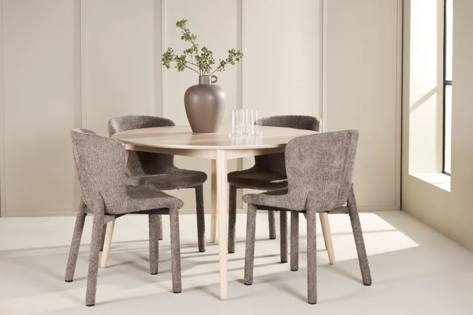 Ümmargune söögilauakomplekt Flora: hele laud ja 4 pruuni buklee tooli Astoria, GR24722 – 8