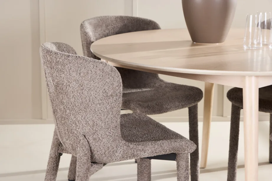 Ümmargune söögilauakomplekt Flora: hele laud ja 4 pruuni buklee tooli Astoria, GR24722 – 9