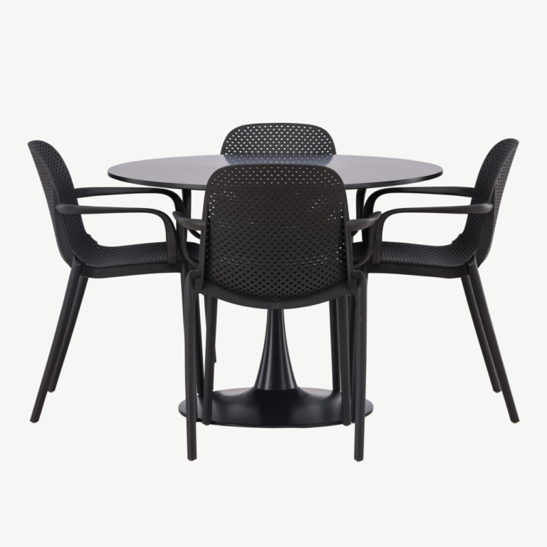 Ümmargune söögilauakomplekt Glade (must MDF, must plastik, 4 tooli) - GR23130