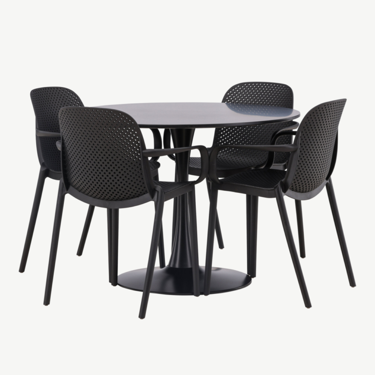 Ümmargune söögilauakomplekt Glade (must MDF, must plastik, 4 tooli) - GR23130