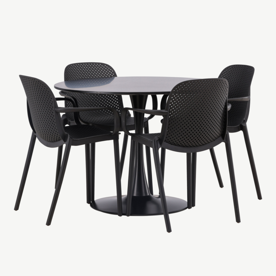 Ümmargune söögilauakomplekt Glade (must MDF, must plastik, 4 tooli), GR23130 – 4
