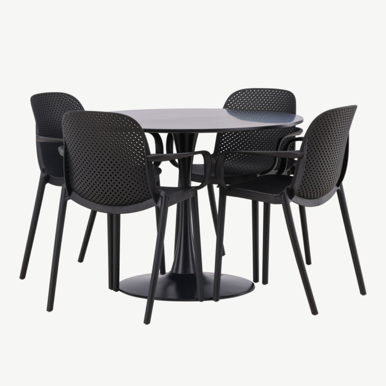 Ümmargune söögilauakomplekt Glade (must MDF, must plastik, 4 tooli) - GR23130