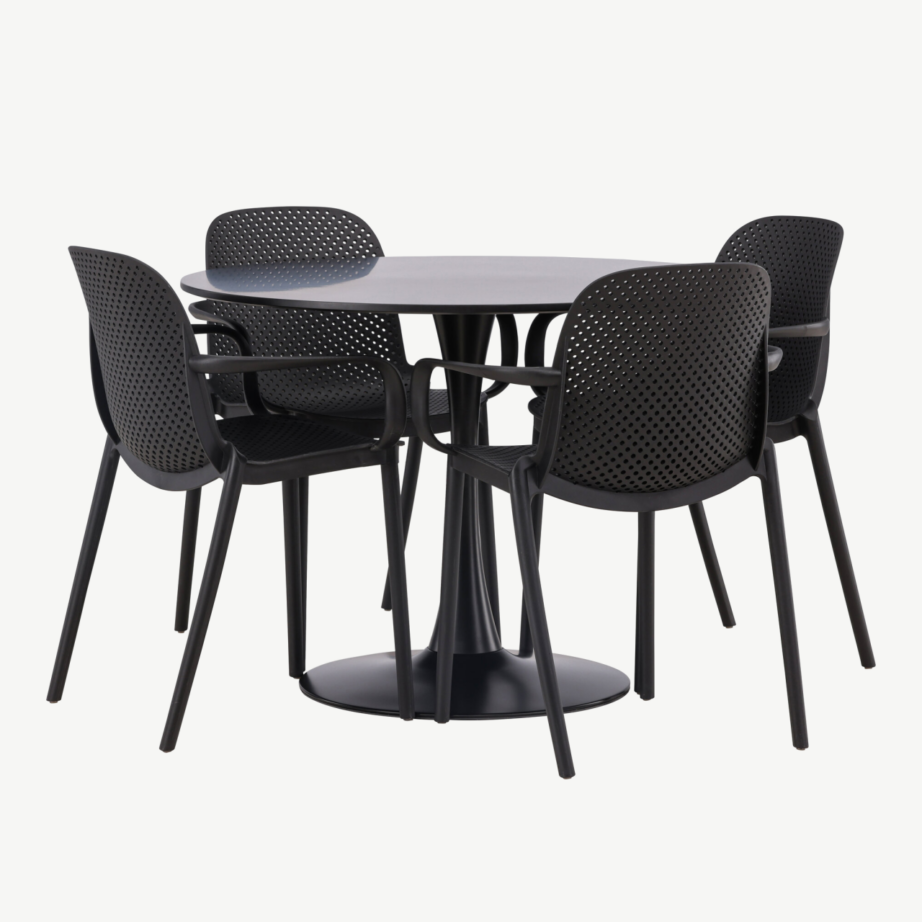 Ümmargune söögilauakomplekt Glade (must MDF, must plastik, 4 tooli), GR23130 – 6