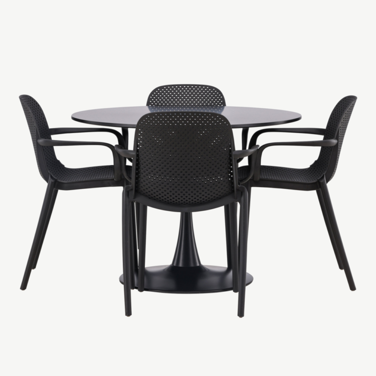 Ümmargune söögilauakomplekt Glade (must MDF, must plastik, 4 tooli) - GR23130