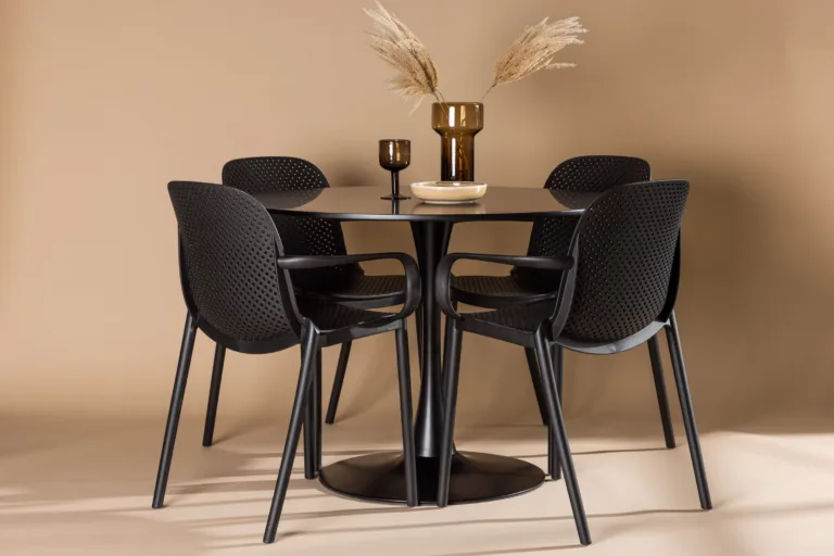 Ümmargune söögilauakomplekt Glade (must MDF, must plastik, 4 tooli) - GR23130