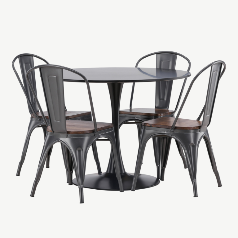Ümmargune söögilauakomplekt Glade (must MDF, teras, 3 tooliga) - GR23145