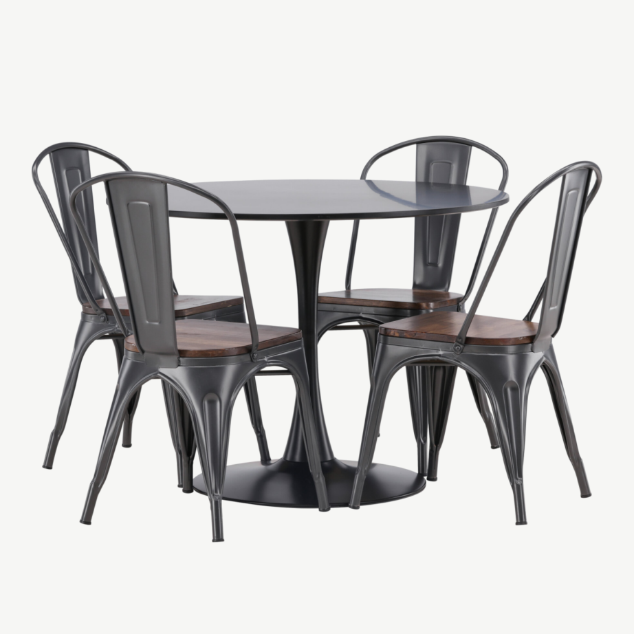 Ümmargune söögilauakomplekt Glade (must MDF, teras, 3 tooliga), GR23145 – 3