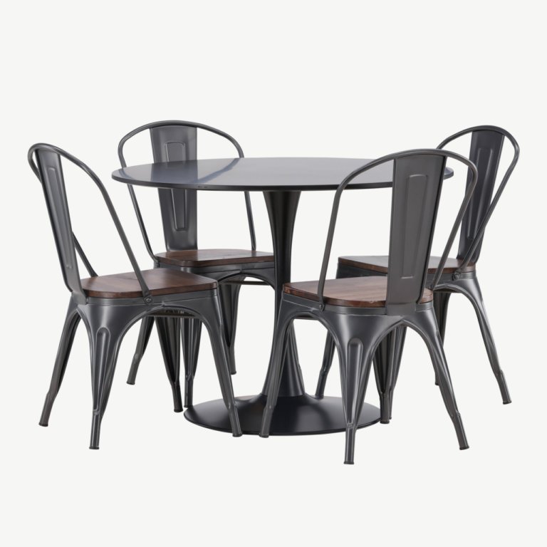 Ümmargune söögilauakomplekt Glade (must MDF, teras, 3 tooliga) - GR23145