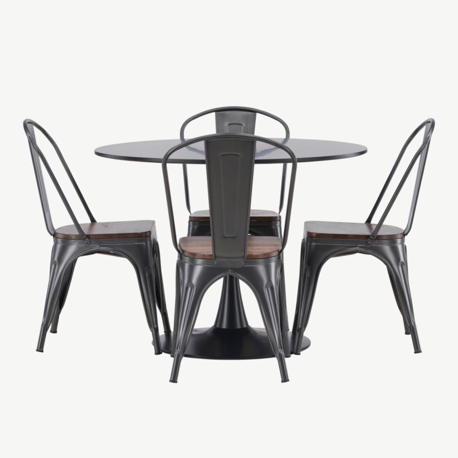 Ümmargune söögilauakomplekt Glade (must MDF, teras, 3 tooliga), GR23145 – 5