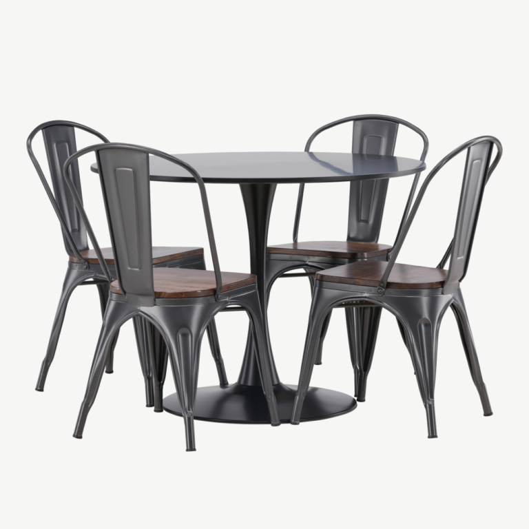 Ümmargune söögilauakomplekt Glade (must MDF, teras, 3 tooliga) - GR23145