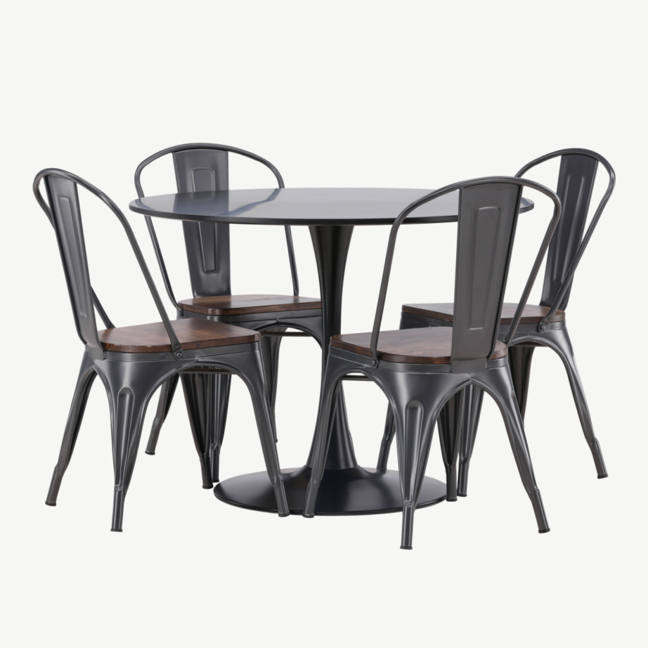 Ümmargune söögilauakomplekt Glade (must MDF, teras, 3 tooliga), GR23145 – 6