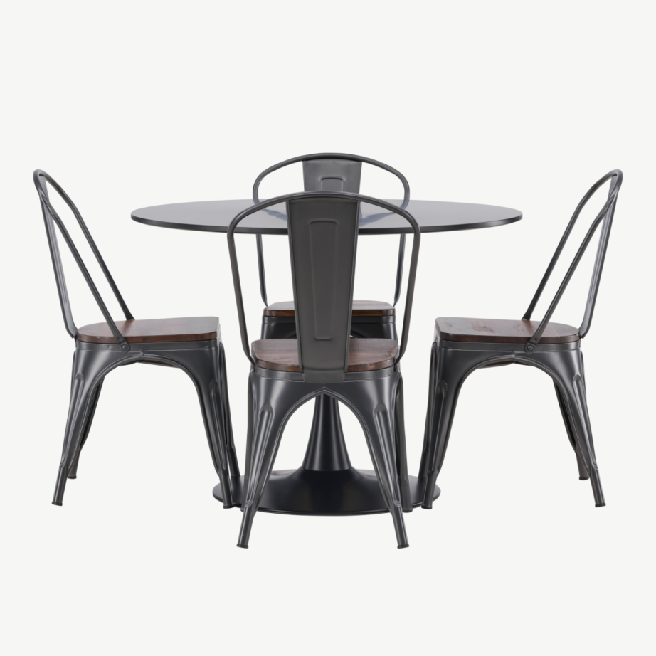 Ümmargune söögilauakomplekt Glade (must MDF, teras, 3 tooliga), GR23145 – 7