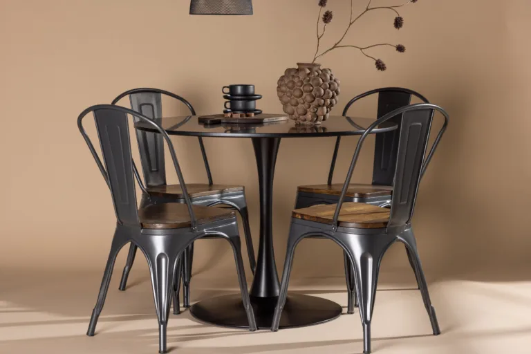 Ümmargune söögilauakomplekt Glade (must MDF, teras, 3 tooliga) - GR23145