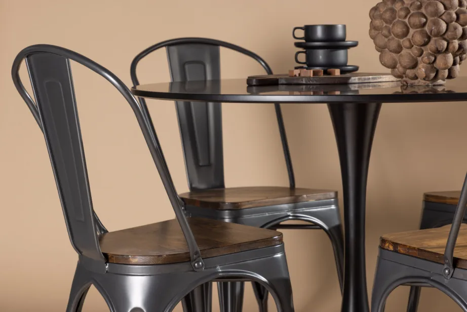 Ümmargune söögilauakomplekt Glade (must MDF, teras, 3 tooliga), GR23145 – 9