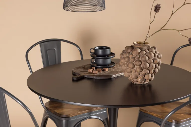 Ümmargune söögilauakomplekt Glade (must MDF, teras, 3 tooliga) - GR23145