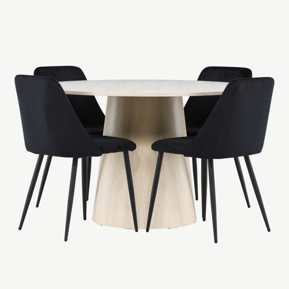 Ümmargune söögilauakomplekt Lanzo valge peitsiga laud ja mustad Night toolid (4 tk, ø120 cm), GR24429 – 2