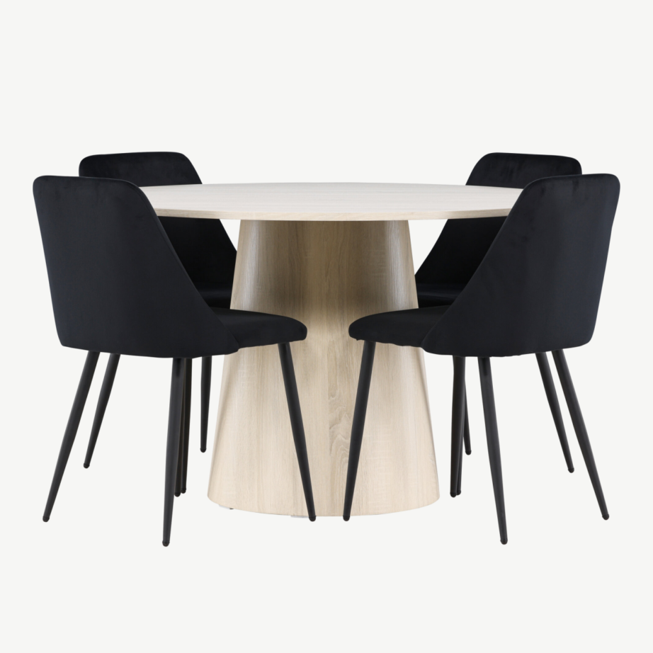 Ümmargune söögilauakomplekt Lanzo valge peitsiga laud ja mustad Night toolid (4 tk, ø120 cm), GR24429 – 5