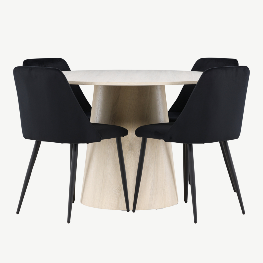 Ümmargune söögilauakomplekt Lanzo valge peitsiga laud ja mustad Night toolid (4 tk, ø120 cm), GR24429 – 7