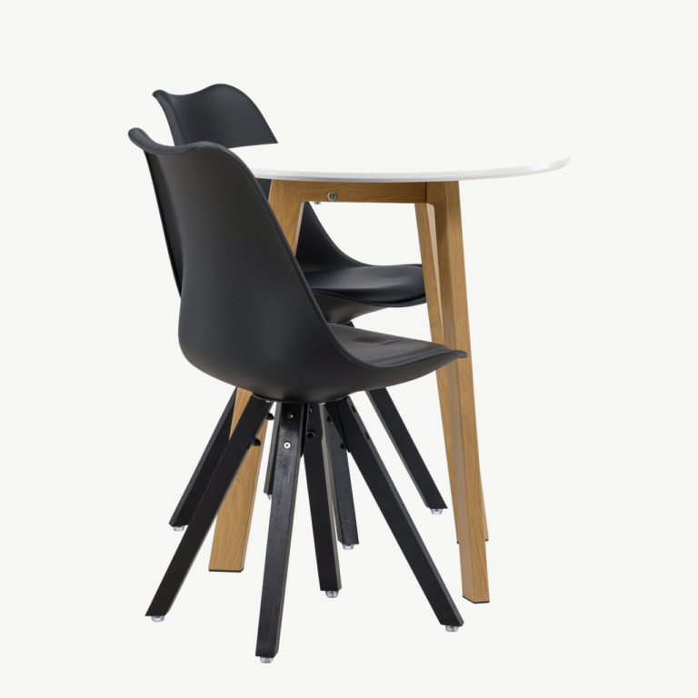 Ümmargune söögilauakomplekt Leonora ja mustad toolid Zeno (MDF, tammekuju, ø65cm) - GR23501