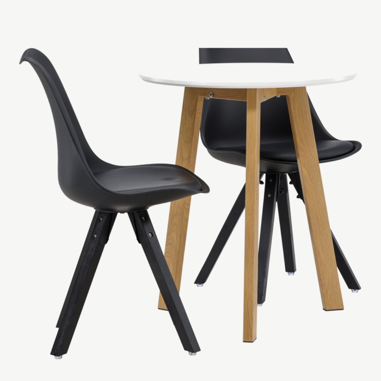 Ümmargune söögilauakomplekt Leonora ja mustad toolid Zeno (MDF, tammekuju, ø65cm) - GR23501