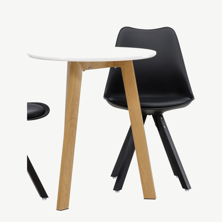 Ümmargune söögilauakomplekt Leonora ja mustad toolid Zeno (MDF, tammekuju, ø65cm) - GR23501