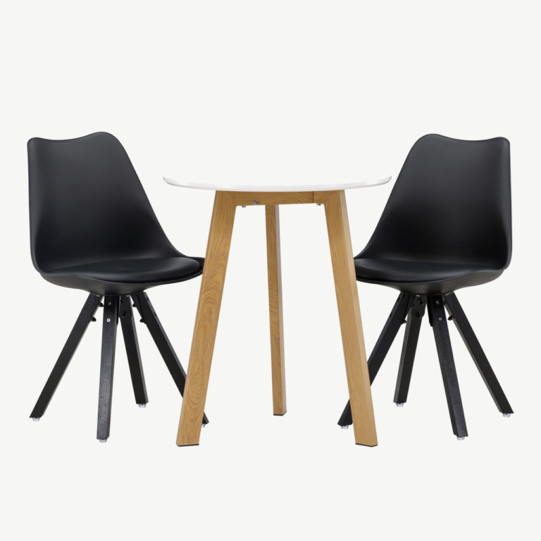 Ümmargune söögilauakomplekt Leonora ja mustad toolid Zeno (MDF, tammekuju, ø65cm) - GR23501