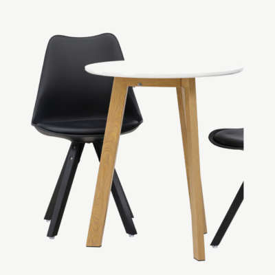 Ümmargune söögilauakomplekt Leonora ja mustad toolid Zeno (MDF, tammekuju, ø65cm) - GR23501