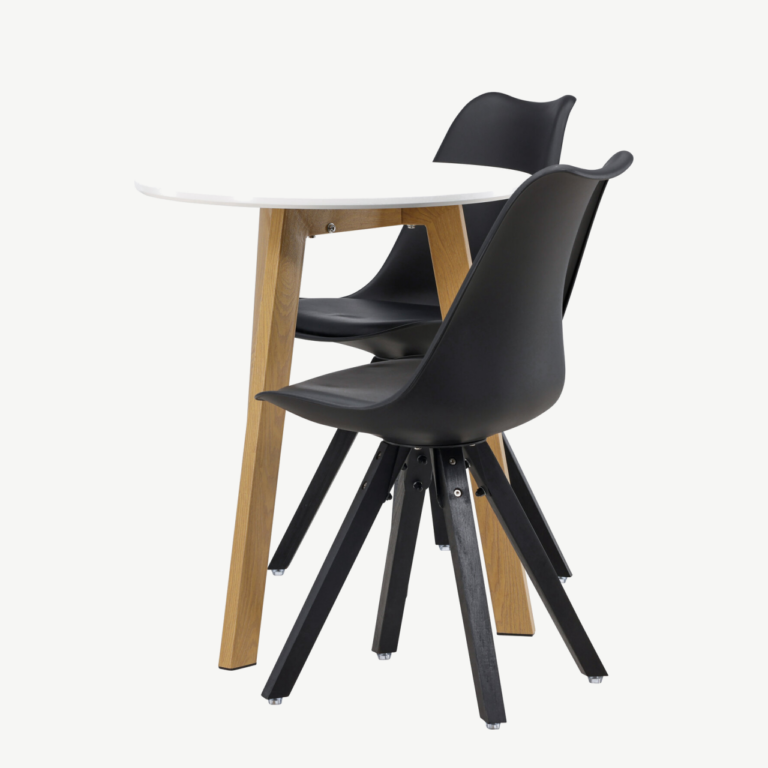 Ümmargune söögilauakomplekt Leonora ja mustad toolid Zeno (MDF, tammekuju, ø65cm) - GR23501