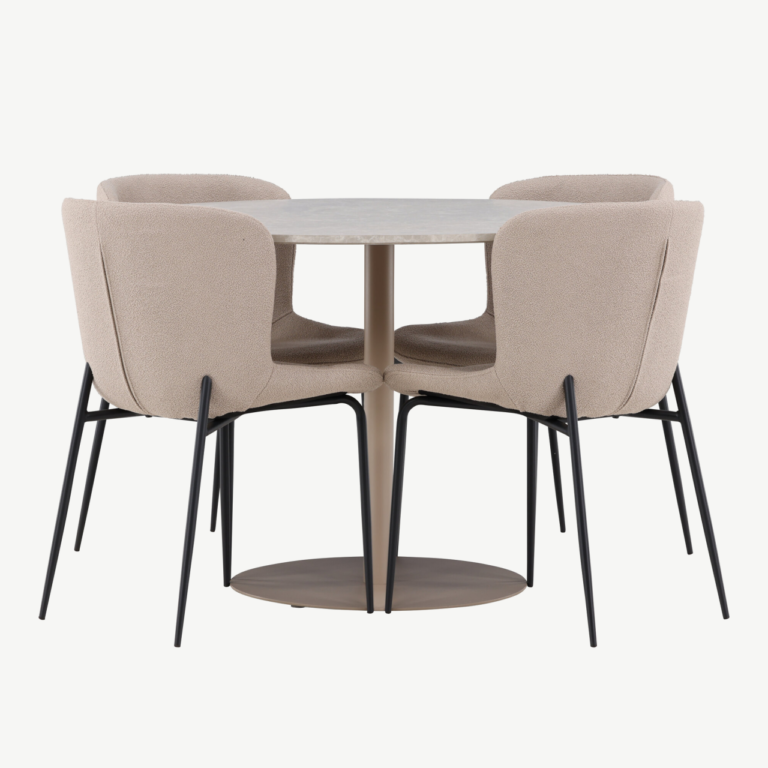 Ümmargune söögilauakomplekt Lycke (beež MDF, 4 Modesto tooli buklee-kangaga) - GR24388